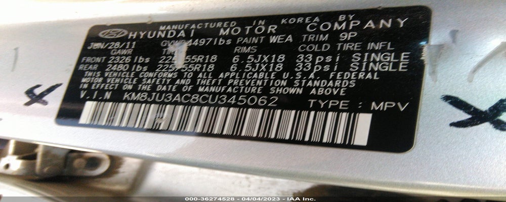 KM8JU3AC8CU345062 2012 HYUNDAI TUCSON photo no. 9