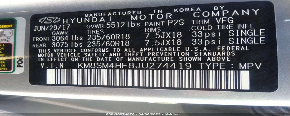KM8SM4HF8JU274419 2018 HYUNDAI SANTA FE photo no. 9