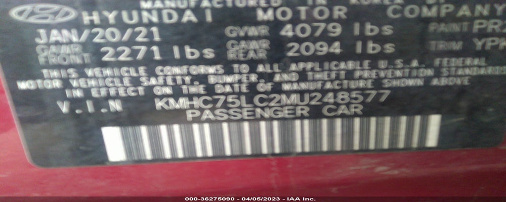 KMHC75LC2MU248577 2021 HYUNDAI IONIQ photo no. 9