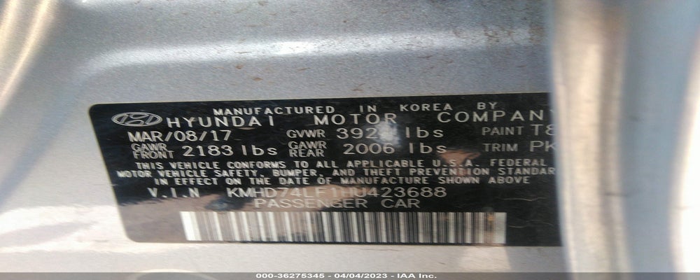 KMHD74LF1HU423688 2017 HYUNDAI ELANTRA photo no. 9