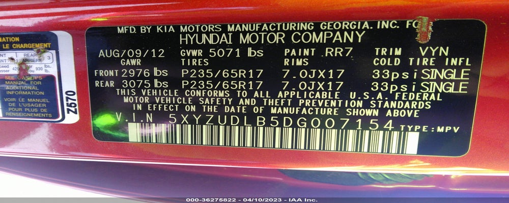 5XYZUDLB5DG007154 2013 HYUNDAI SANTA FE photo no. 9