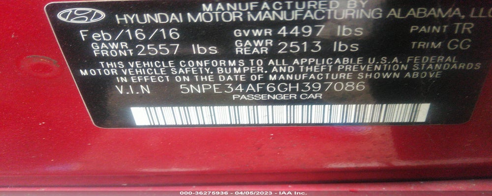 5NPE34AF6GH397086 2016 HYUNDAI SONATA photo no. 9