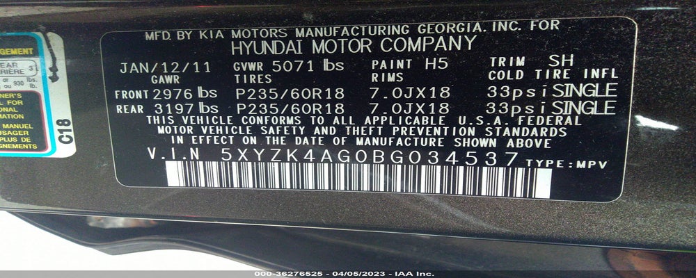 5XYZK4AG0BG034537 2011 HYUNDAI SANTA FE photo no. 9