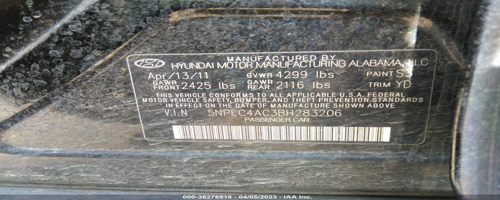 5NPEC4AC3BH283206 2011 HYUNDAI SONATA photo no. 9