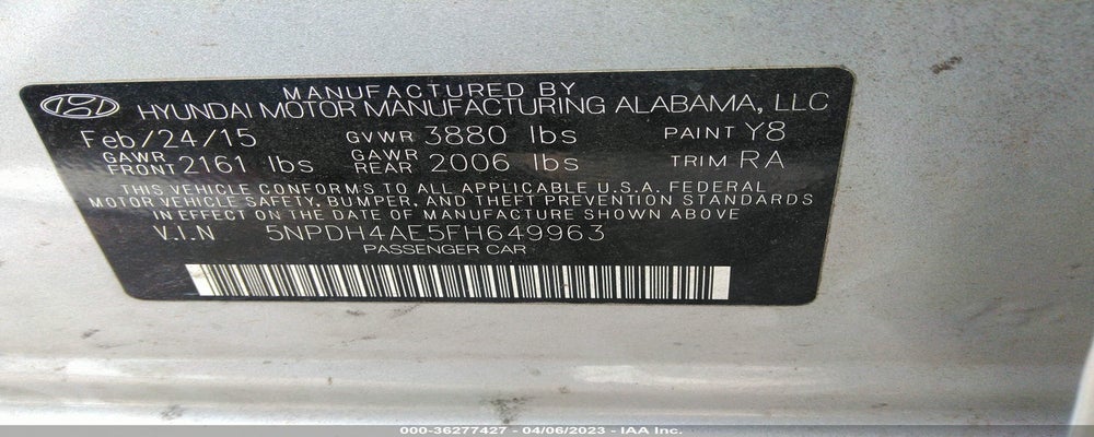 5NPDH4AE5FH649963 2015 HYUNDAI ELANTRA photo no. 9