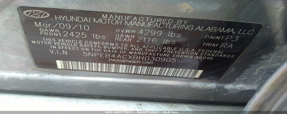 5NPEB4ACXBH030905 2011 HYUNDAI SONATA photo no. 9
