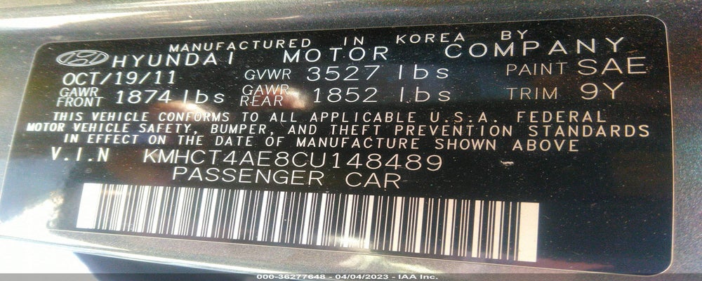 KMHCT4AE8CU148489 2012 HYUNDAI ACCENT photo no. 9