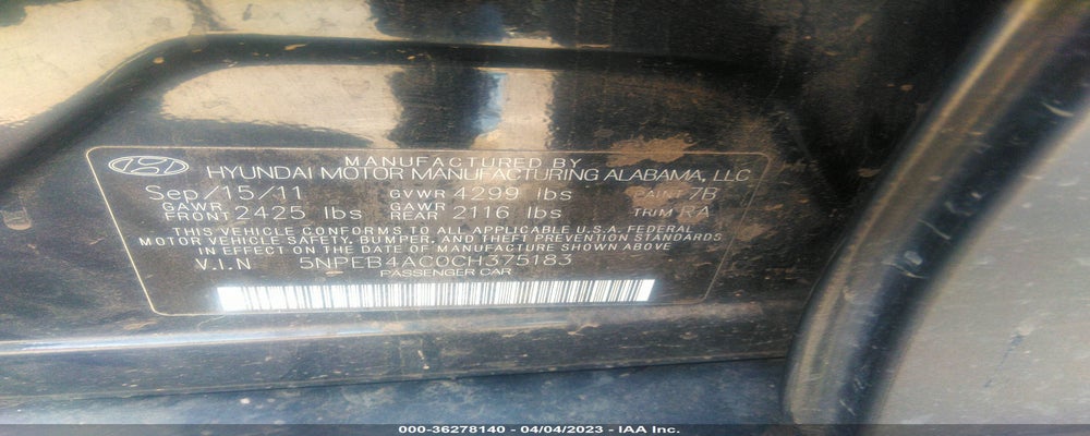 5NPEB4AC0CH375183 2012 HYUNDAI SONATA photo no. 9