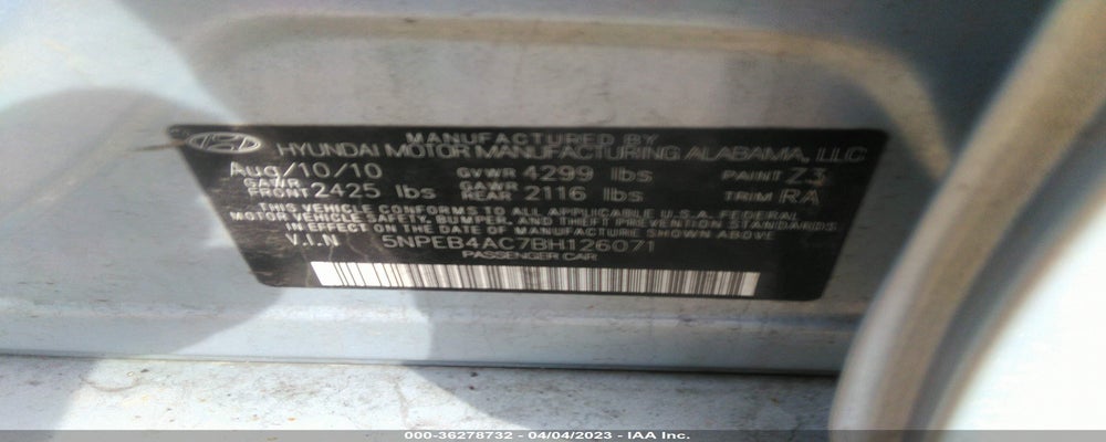 5NPEB4AC7BH126071 2011 HYUNDAI SONATA photo no. 9