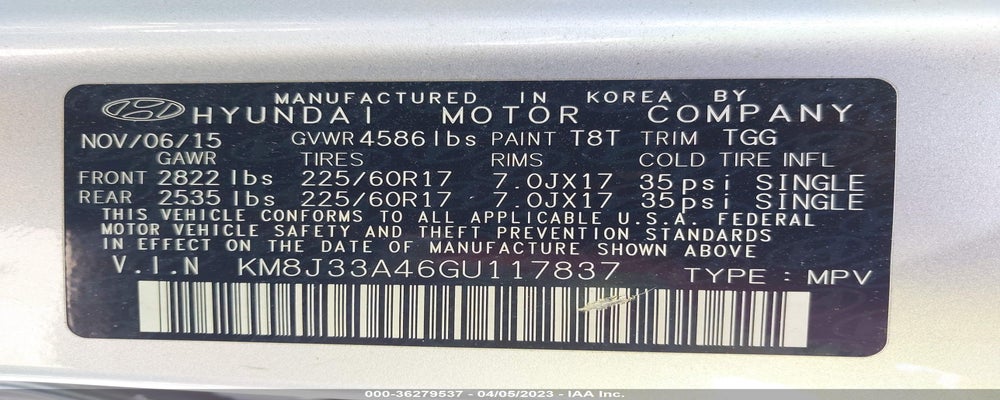 KM8J33A46GU117837 2016 HYUNDAI TUCSON photo no. 9