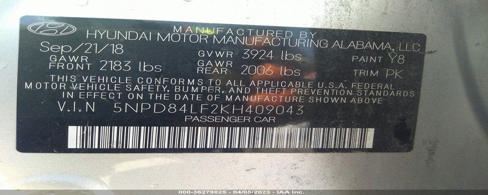 5NPD84LF2KH409043 2019 HYUNDAI ELANTRA photo no. 9