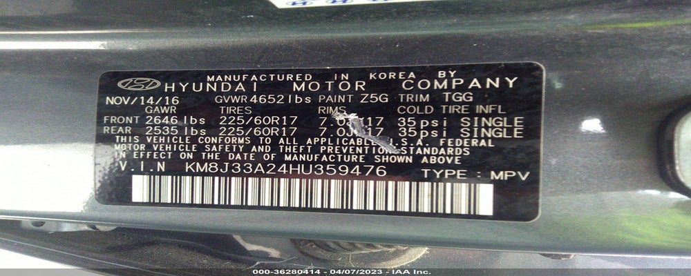 KM8J33A24HU359476 2017 HYUNDAI TUCSON photo no. 9