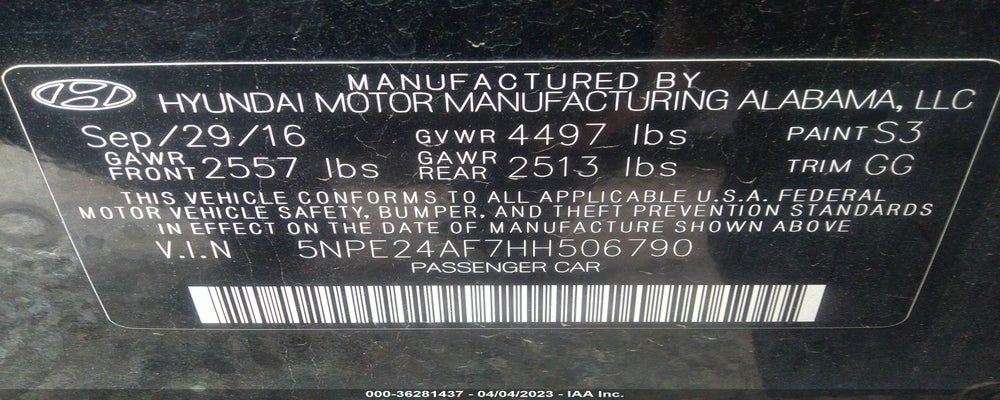 5NPE24AF7HH506790 2017 HYUNDAI SONATA photo no. 9