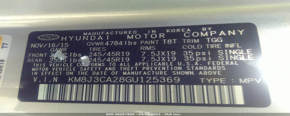 KM8J3CA28GU125369 2016 HYUNDAI TUCSON photo no. 9