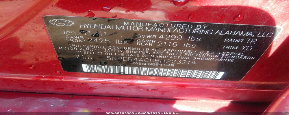 5NPEB4AC6BH223214 2011 HYUNDAI SONATA photo no. 9