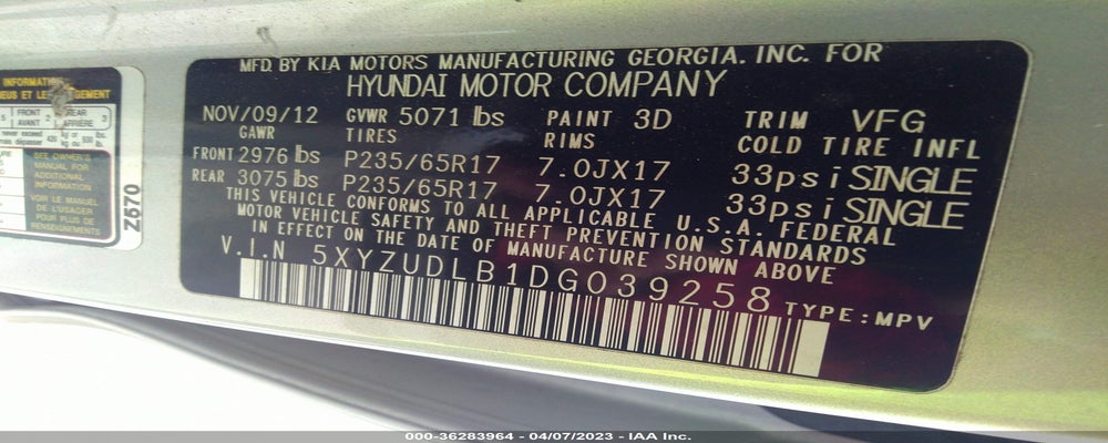 5XYZUDLB1DG039258 2013 HYUNDAI SANTA FE photo no. 9