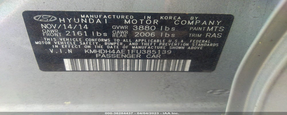 KMHDH4AE1FU385139 2015 HYUNDAI ELANTRA photo no. 9