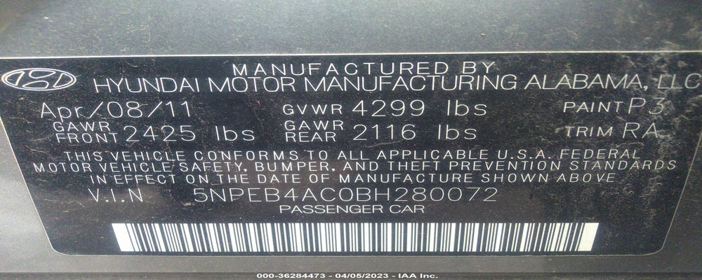 5NPEB4AC0BH280072 2011 HYUNDAI SONATA photo no. 9