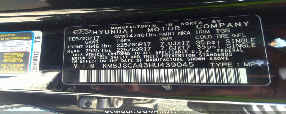KM8J3CA43HU439045 2017 HYUNDAI TUCSON photo no. 9
