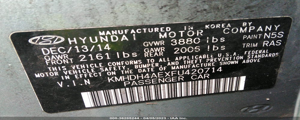 KMHDH4AEXFU420714 2015 HYUNDAI ELANTRA photo no. 9