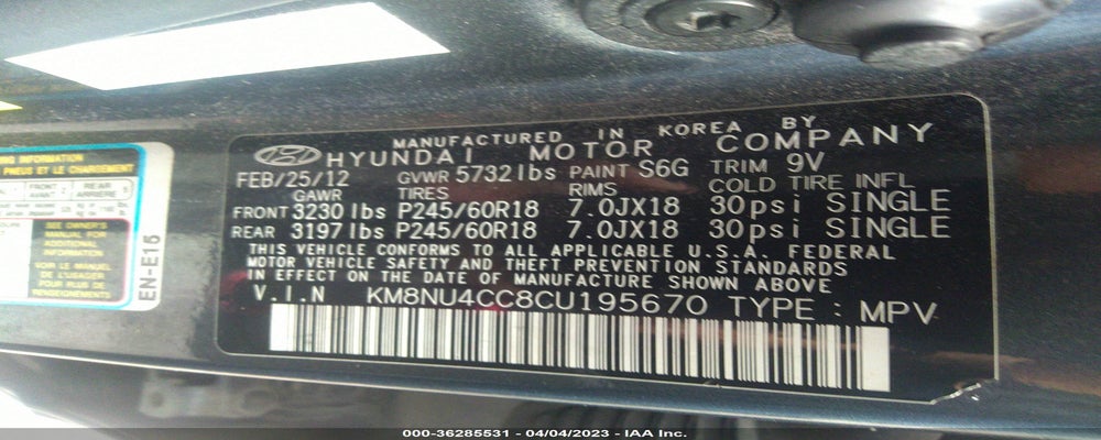 KM8NU4CC8CU195670 2012 HYUNDAI VERACRUZ photo no. 9