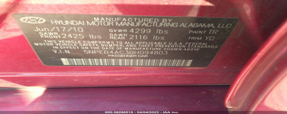 5NPEB4AC3BH094803 2011 HYUNDAI SONATA photo no. 9