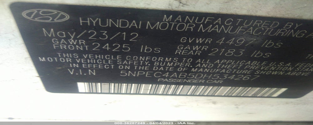 5NPEC4AB5DH534267 2013 HYUNDAI SONATA photo no. 9