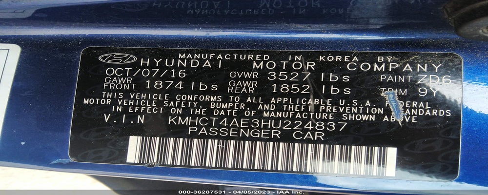 KMHCT4AE3HU224837 2017 HYUNDAI ACCENT photo no. 9