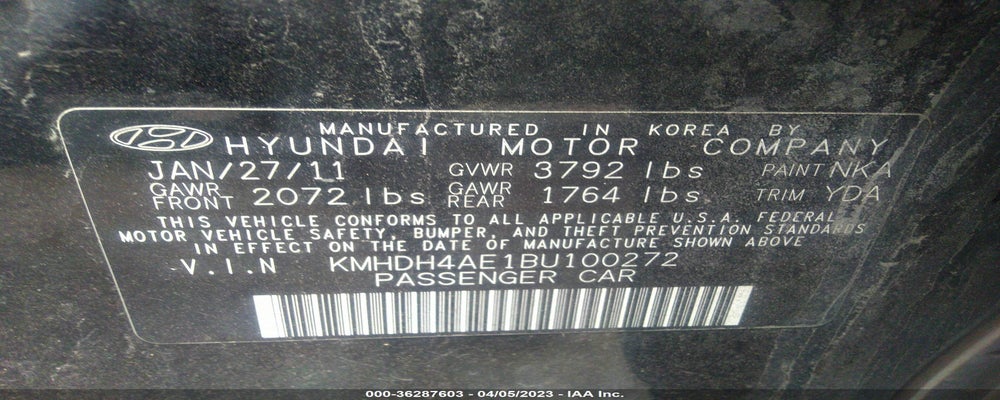 KMHDH4AE1BU100272 2011 HYUNDAI ELANTRA photo no. 9