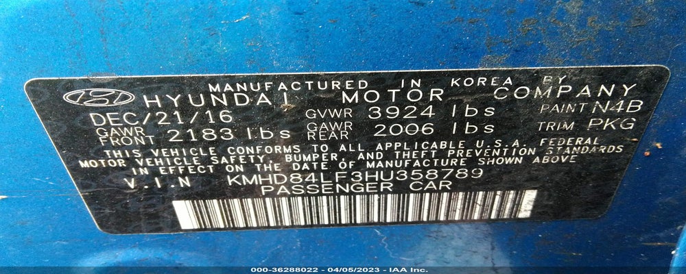 KMHD84LF3HU358789 2017 HYUNDAI ELANTRA photo no. 9