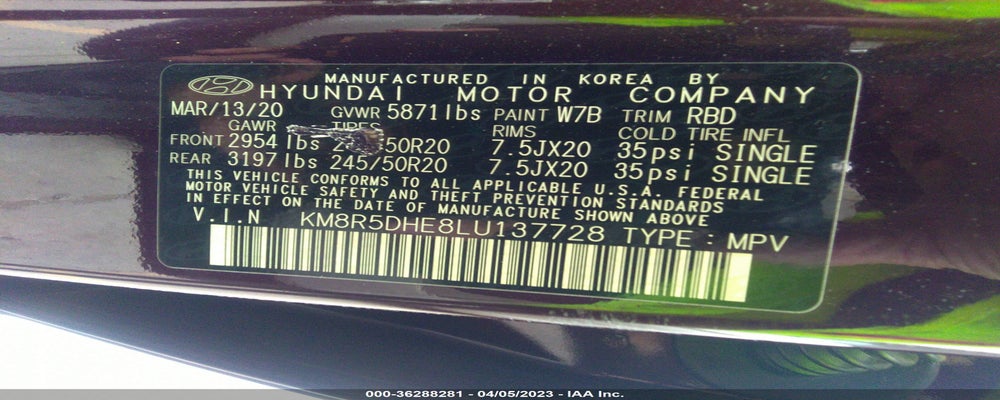 KM8R5DHE8LU137728 2020 HYUNDAI PALISADE photo no. 9