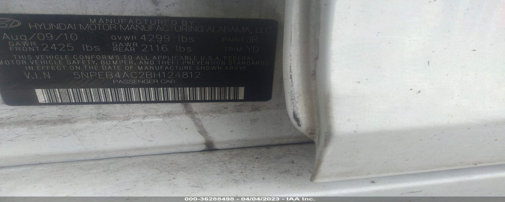 5NPEB4AC2BH124812 2011 HYUNDAI SONATA photo no. 9