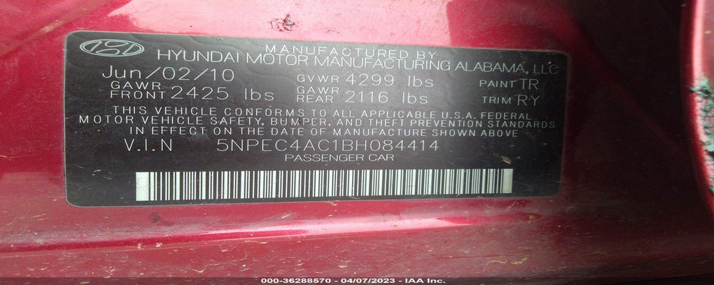 5NPEC4AC1BH084414 2011 HYUNDAI SONATA photo no. 9
