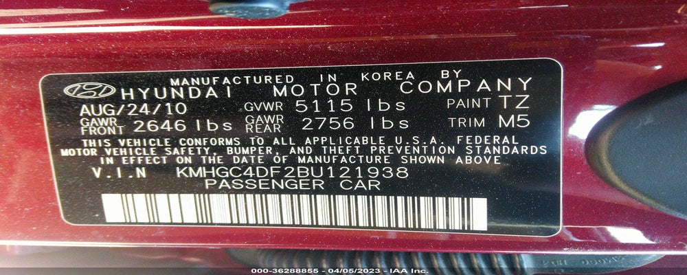 KMHGC4DF2BU121938 2011 HYUNDAI GENESIS photo no. 9