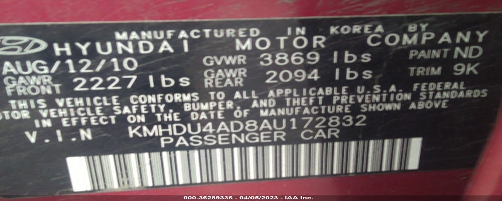 KMHDU4AD8AU172832 2010 HYUNDAI ELANTRA photo no. 9