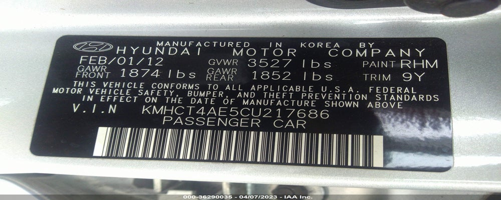 KMHCT4AE5CU217686 2012 HYUNDAI ACCENT photo no. 9