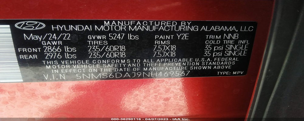 5NMS6DAJ9NH469567 2022 HYUNDAI SANTA FE photo no. 9