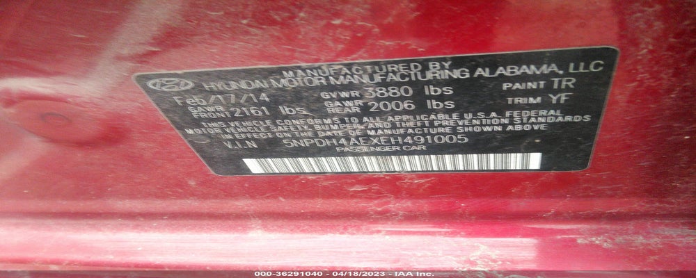 5NPDH4AEXEH491005 2014 HYUNDAI ELANTRA photo no. 9
