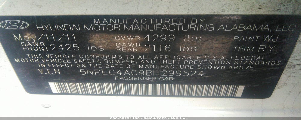 5NPEC4AC9BH299524 2011 HYUNDAI SONATA photo no. 9