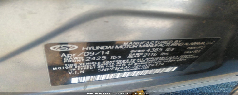5NPEB4AC2EH929374 2014 HYUNDAI SONATA photo no. 9