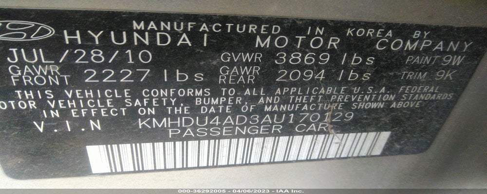 KMHDU4AD3AU170129 2010 HYUNDAI ELANTRA photo no. 9
