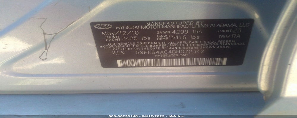 5NPEB4AC4BH072342 2011 HYUNDAI SONATA photo no. 9