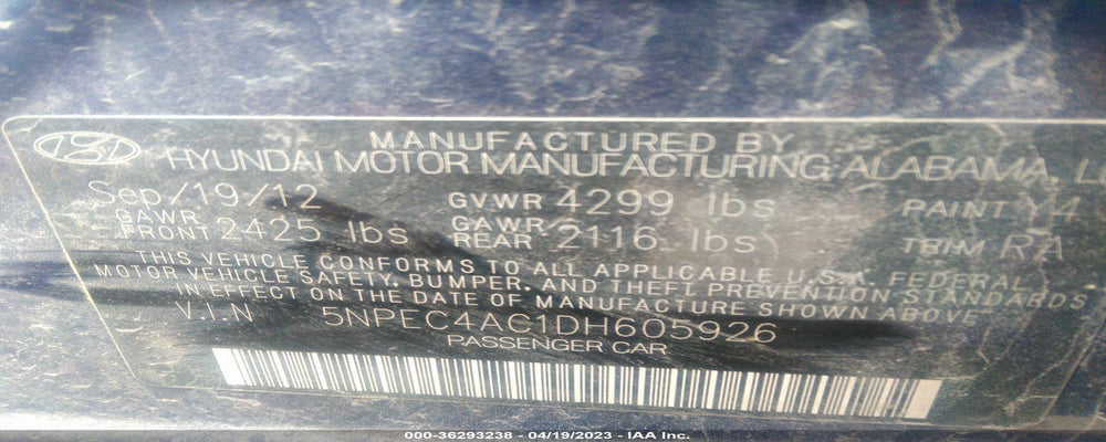 5NPEC4AC1DH605926 2013 HYUNDAI SONATA photo no. 9