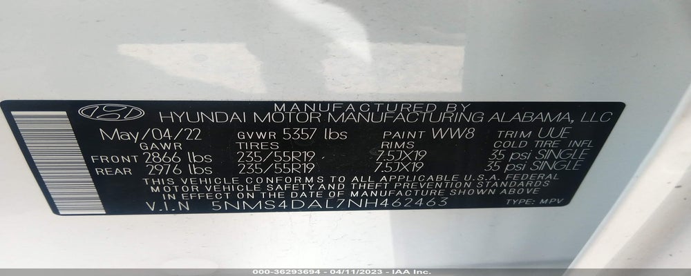 5NMS4DAL7NH462463 2022 HYUNDAI SANTA FE photo no. 9