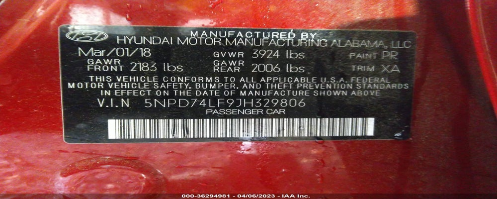 5NPD74LF9JH329806 2018 HYUNDAI ELANTRA photo no. 9
