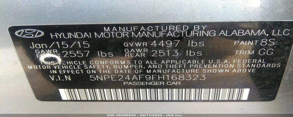 5NPE24AF9FH168323 2015 HYUNDAI SONATA photo no. 9