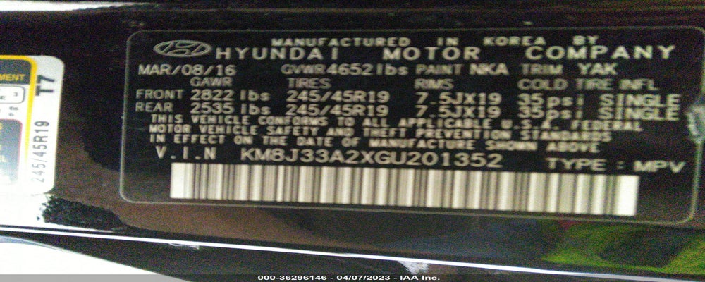 KM8J33A2XGU201352 2016 HYUNDAI TUCSON photo no. 9