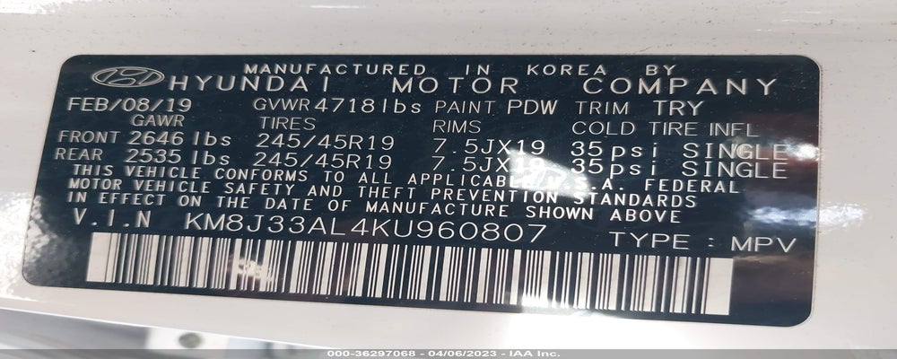 KM8J33AL4KU960807 2019 HYUNDAI TUCSON photo no. 9