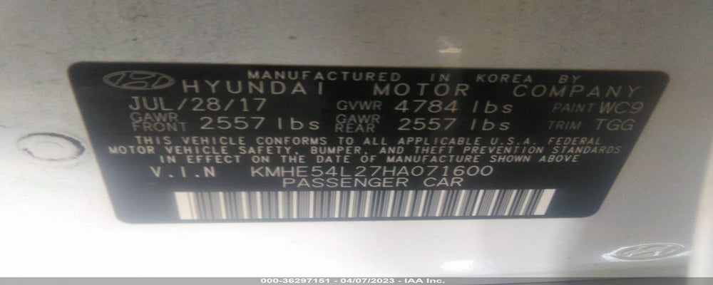 KMHE54L27HA071600 2017 HYUNDAI SONATA PLUG-IN HYBRID photo no. 9