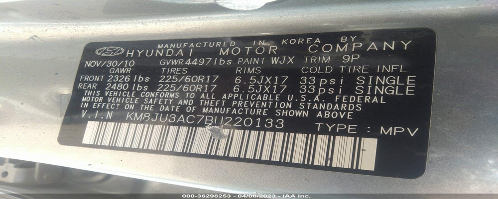 KM8JU3AC7BU220133 2011 HYUNDAI TUCSON photo no. 9